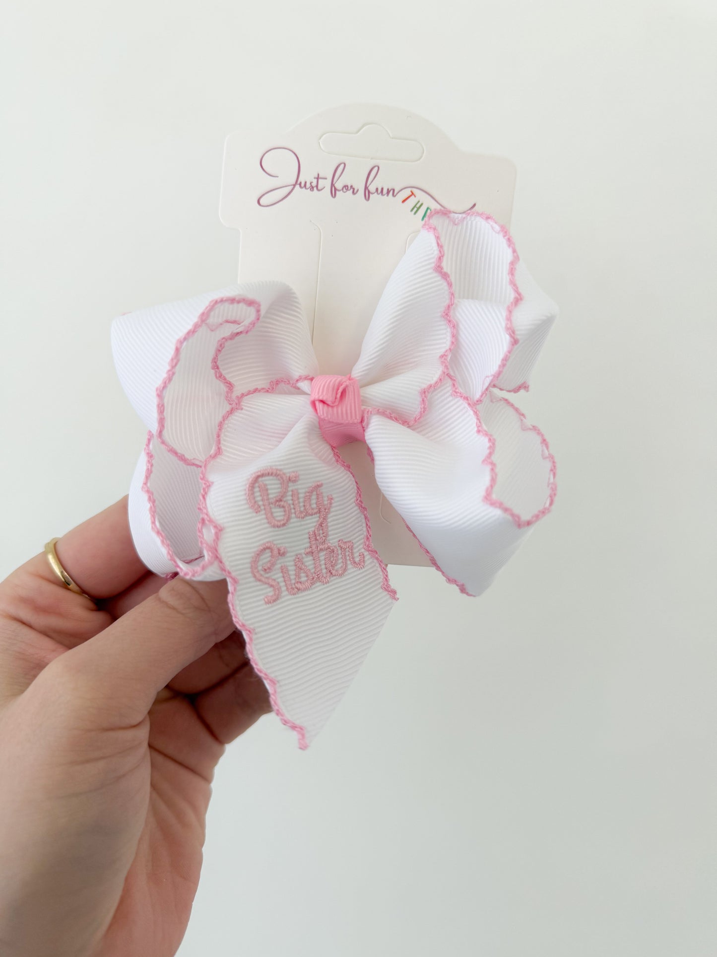 Big Sister Embroidered Moonstitch Hair Bow