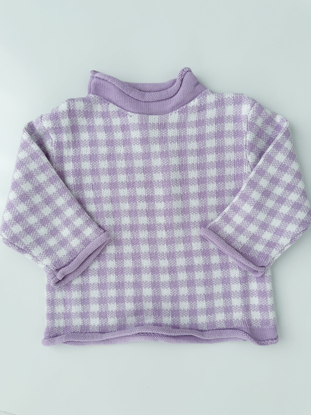 Purple Gingham Roll Neck Sweater