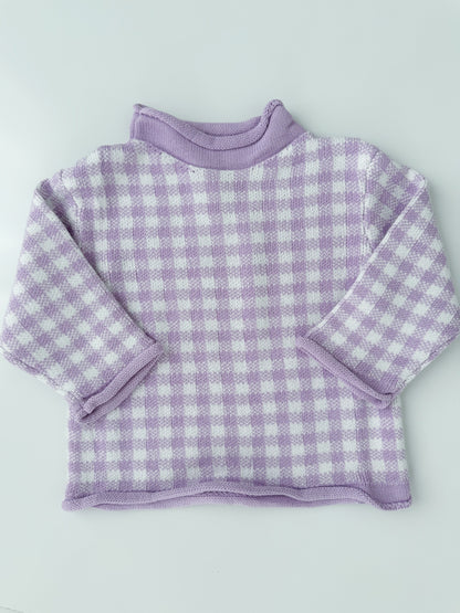 Purple Gingham Roll Neck Sweater