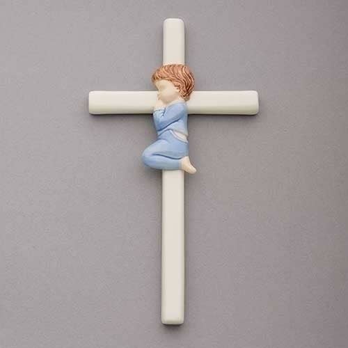 Praying Boy in Blue Wall Cross