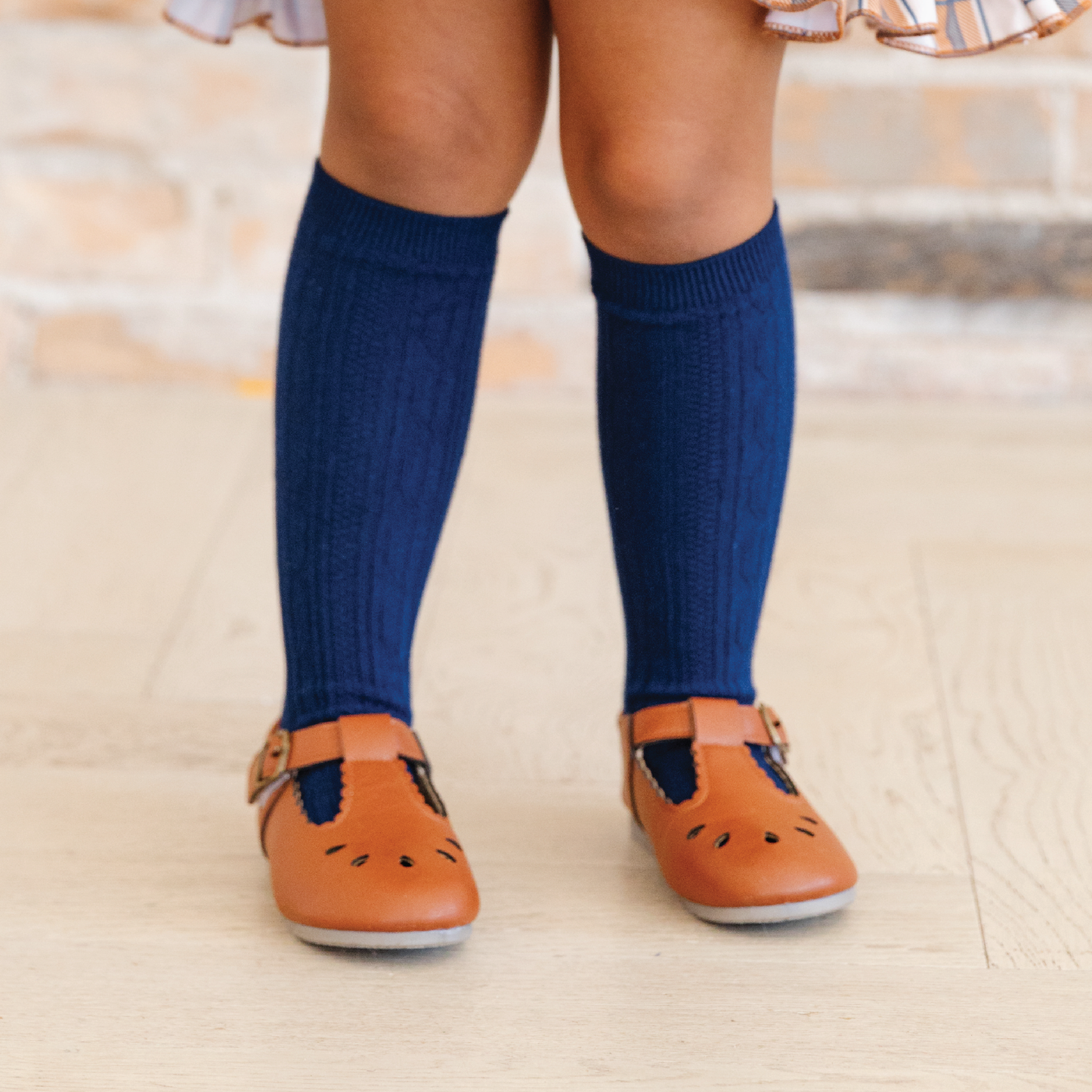 Bright Navy Cable Knit Knee High Socks