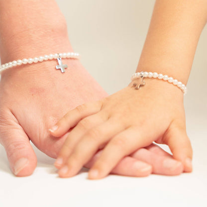 18k Gold Pearl Cross Bracelet