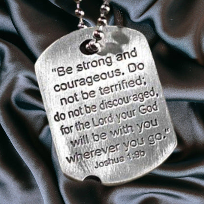 Dogtag Cross Necklace Josh 1:9B Pewter 21" Chain
